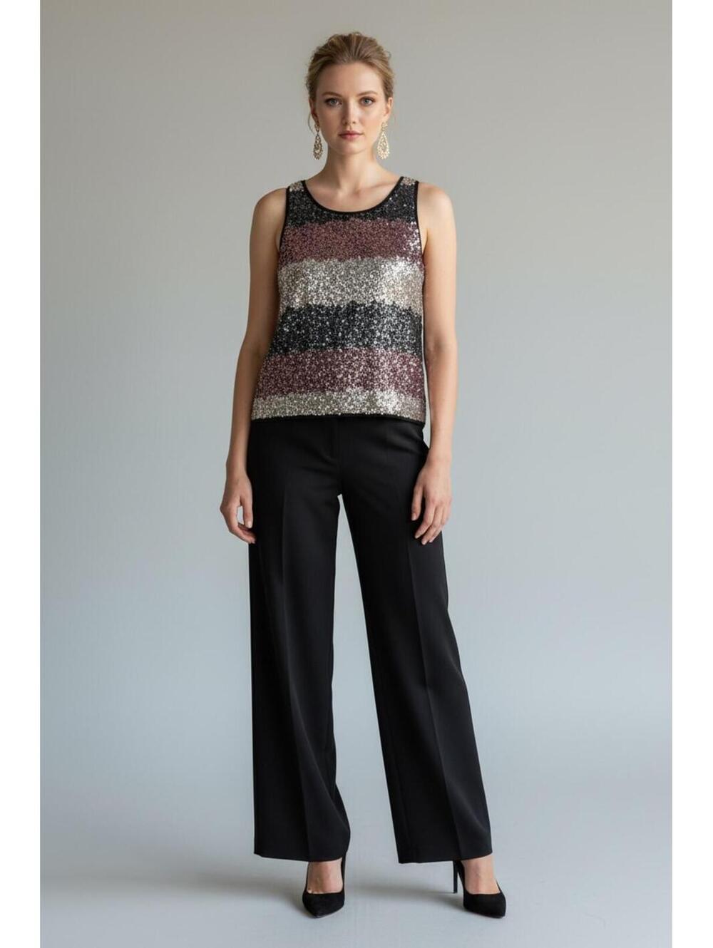 Paisley & Ivy Sequin Colorblock Tank Top- Silver/Black/Pink, Size Small